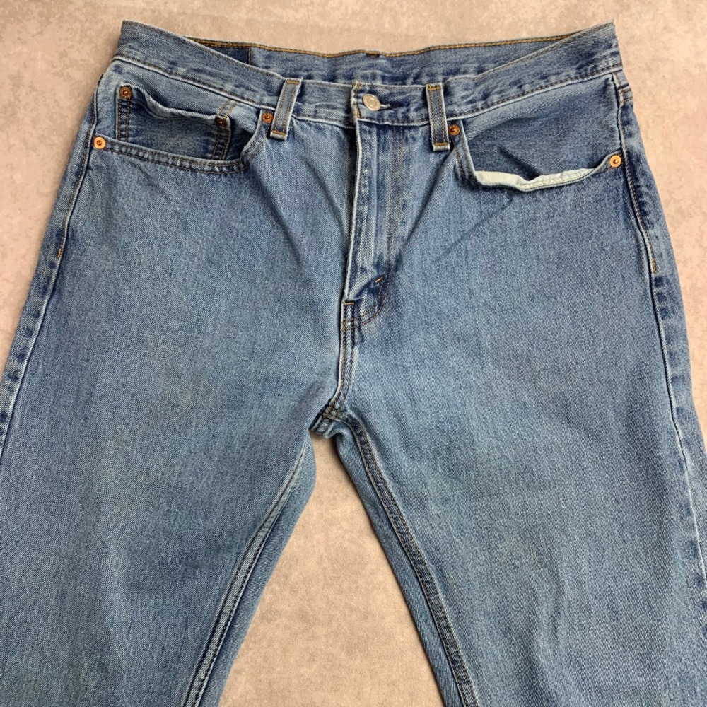 Levis 505 Regular Fit Straight Leg Jeans Mens 34x32 Light Wash Blue Denim 1409